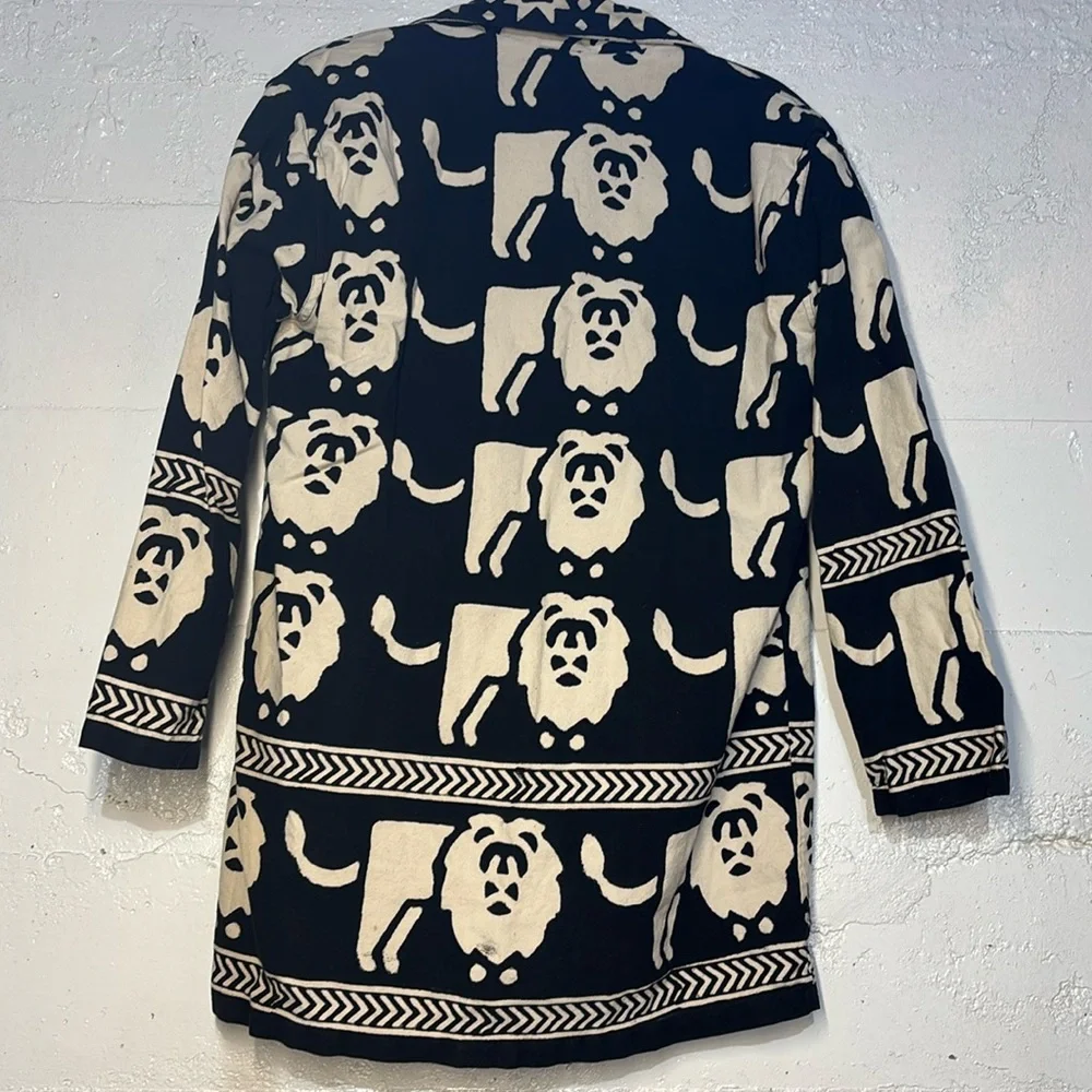 Women’s Black/white African print 100% cotton lion vintage blazer two button - Picture 4 of 16